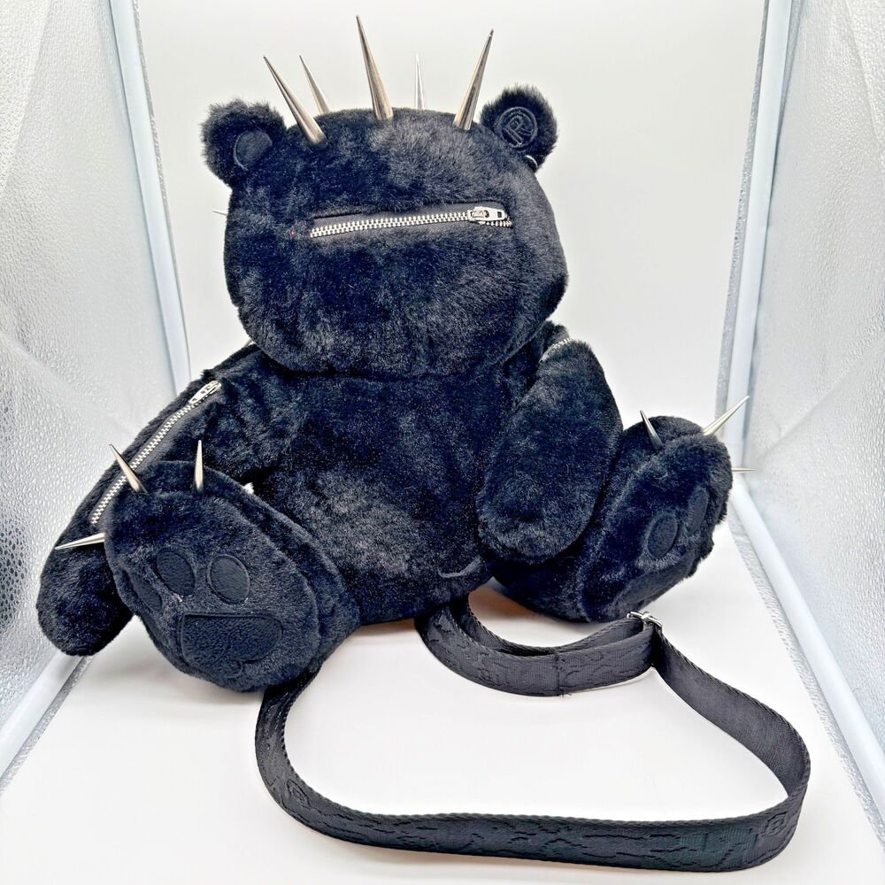 Racer Worldwide Plush Bear Crossbody Bag Zippers Spikes Alternative Punk Alt